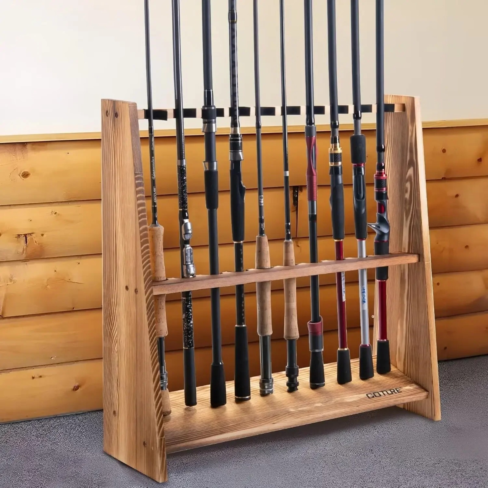 Goture Carbonized Pine Wood Fi - đánh giá và giá Fishing Rod Rack